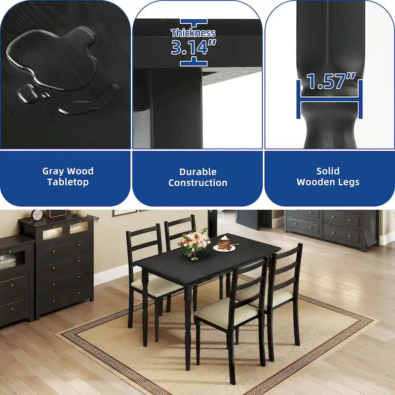 Moasis Farmhouse Dining Table Set with 4 Chairs Rectangular Dining Set Roman Column Style Kitchen