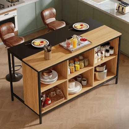 Kitchen Island with 6 Cube Storage for Kitchen Dining Room