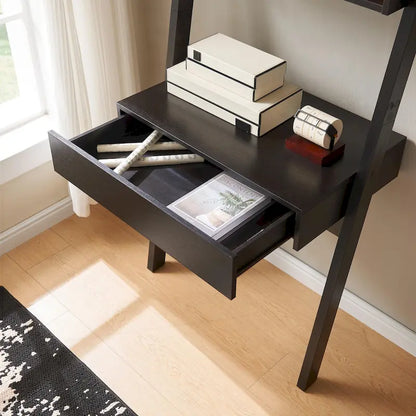 Modern Home Office Desk with Ladder Bookcase and Functional Storage