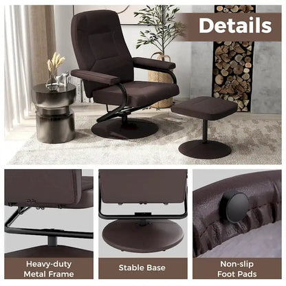 Costway Reclining Chair with Ottoman Lounge Accent Armchair Padded