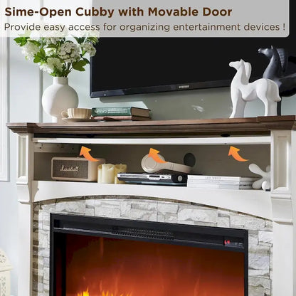Farmhouse Fireplace TV Stand with Mantel, Tall Entertainment Center