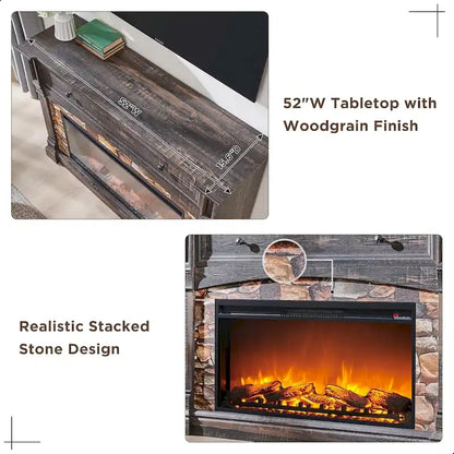 Farmhouse Fireplace TV Stand with Mantel, Tall Entertainment Center
