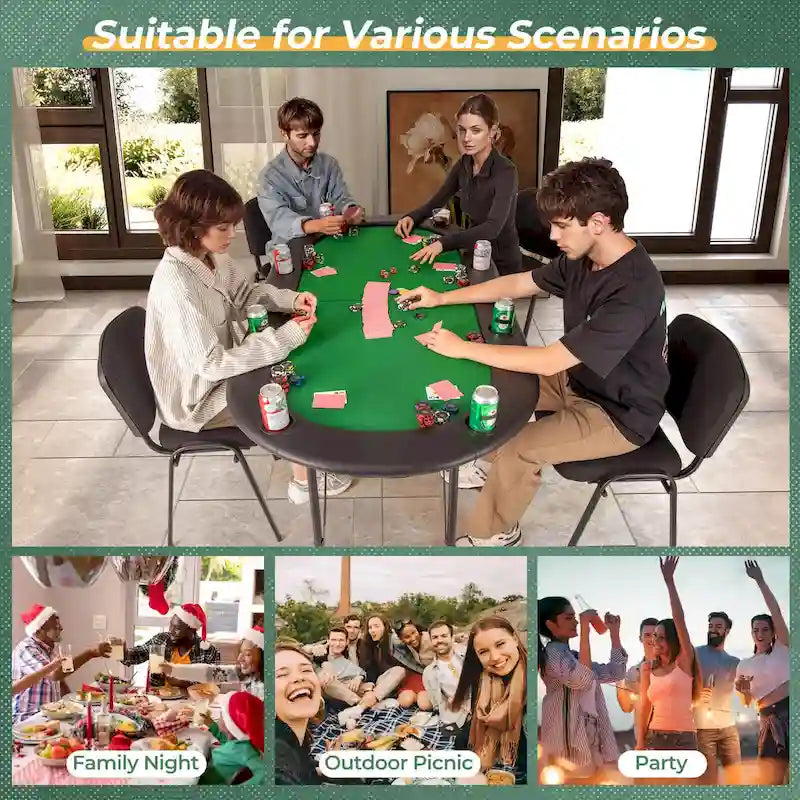 Costway 8 Players Poker Table with 8 Cup Holders & Comfy Armrests