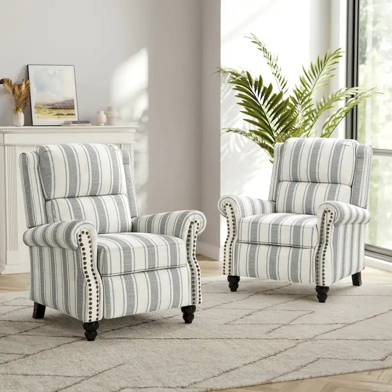 2 Set Nail-head Padded Seat Pushback Recliner Chair