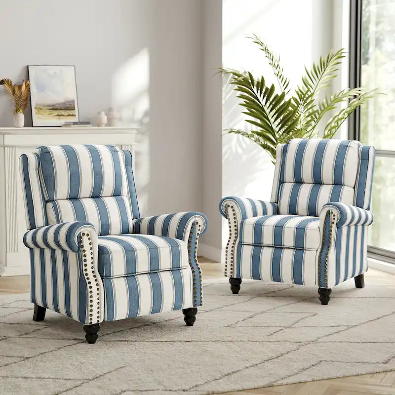 2 Set Nail-head Padded Seat Pushback Recliner Chair
