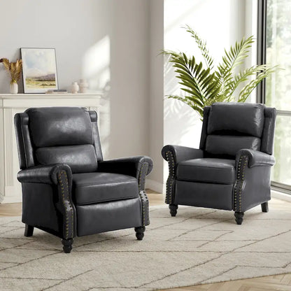 2 Set Nail-head Padded Seat Pushback Recliner Chair