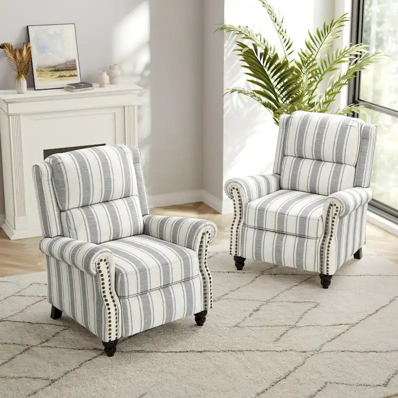 2 Set Nail-head Padded Seat Pushback Recliner Chair