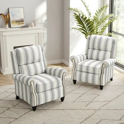 2 Set Nail-head Padded Seat Pushback Recliner Chair