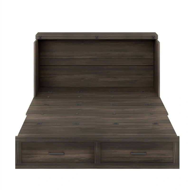 Farmhouse Murphy Bed Wall Bed with a Large Drawer, Full/Queen Size Foldable Murphy Cabinet Bed with Charging Station