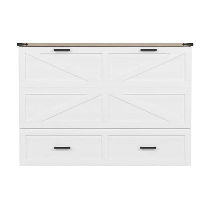 Farmhouse Murphy Bed Wall Bed with a Large Drawer, Full/Queen Size Foldable Murphy Cabinet Bed with Charging Station