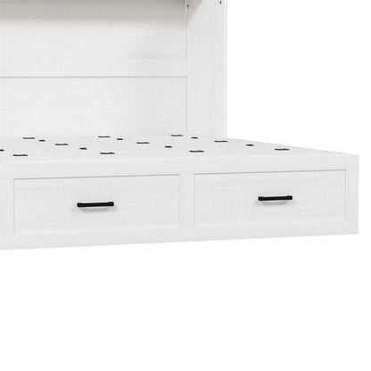 Farmhouse Murphy Bed Wall Bed with a Large Drawer, Full/Queen Size Foldable Murphy Cabinet Bed with Charging Station