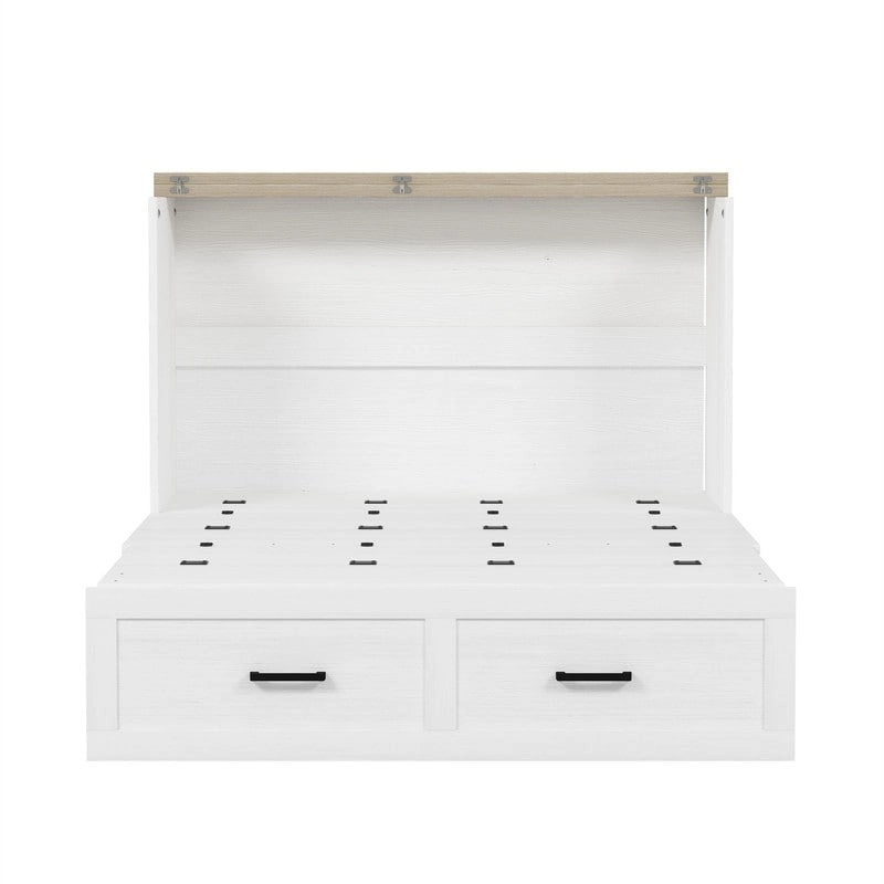 Farmhouse Murphy Bed Wall Bed with a Large Drawer, Full/Queen Size Foldable Murphy Cabinet Bed with Charging Station