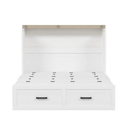 Farmhouse Murphy Bed Wall Bed with a Large Drawer, Full/Queen Size Foldable Murphy Cabinet Bed with Charging Station