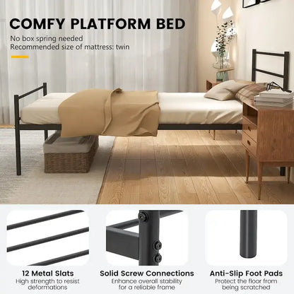 Costway Twin Metal Bed Frame Mattress Foundation No Box Spring Needed
