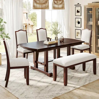 60-78 Extendable Dining Table, Farmhouse Wooden Kitchen Table with Removable Leaf, Large Expanding Table for 4-8