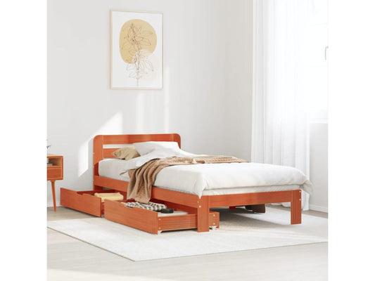 Bed frame without mattress brown wax 75x190 cm solid pine wood