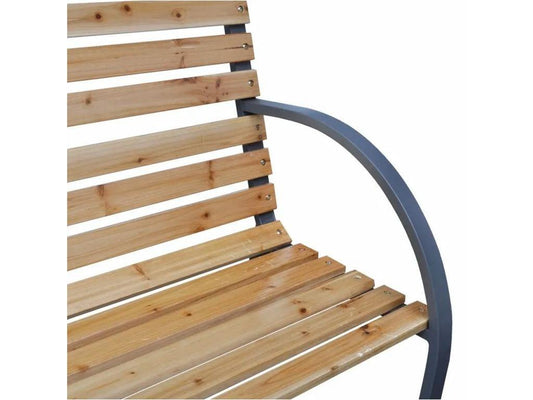 Homzora garden bench in light solid wood with black metal legs
