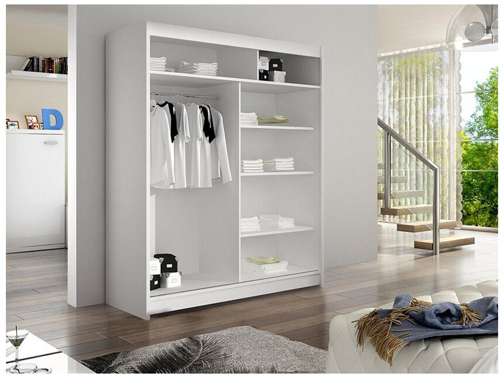 Homzora 146 Oak Wardrobe - White 200x150x58cm Sliding Wardrobe Doors