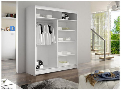 Homzora 146 Oak Wardrobe - White 200x150x58cm Sliding Wardrobe Doors