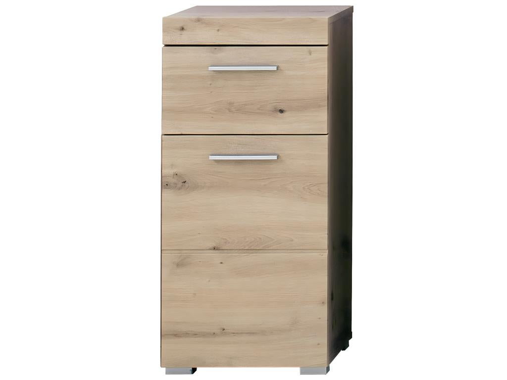 Low bathroom cabinet in knotty oak finish - W- 37 x H- 79 x D- 31 cm