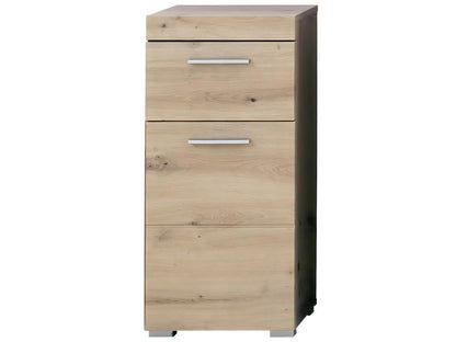 Low bathroom cabinet in knotty oak finish - W- 37 x H- 79 x D- 31 cm