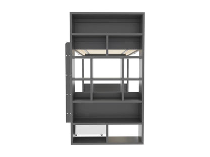 Homzora grey bunk bed 90x200 cm children's bed with storage unit, two drawers, and slatted base