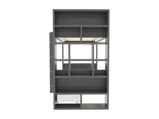 Homzora grey bunk bed 90x200 cm children's bed with storage unit, two drawers, and slatted base