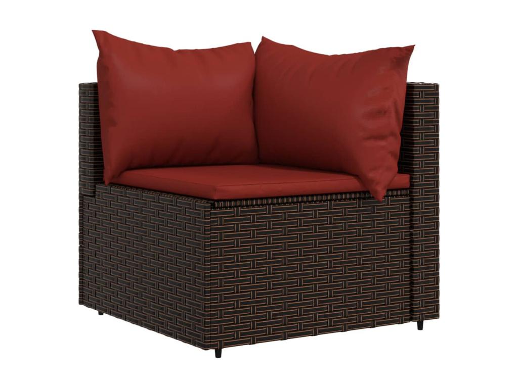 Garden corner sofas and cushions, 2 pieces, brown woven resin