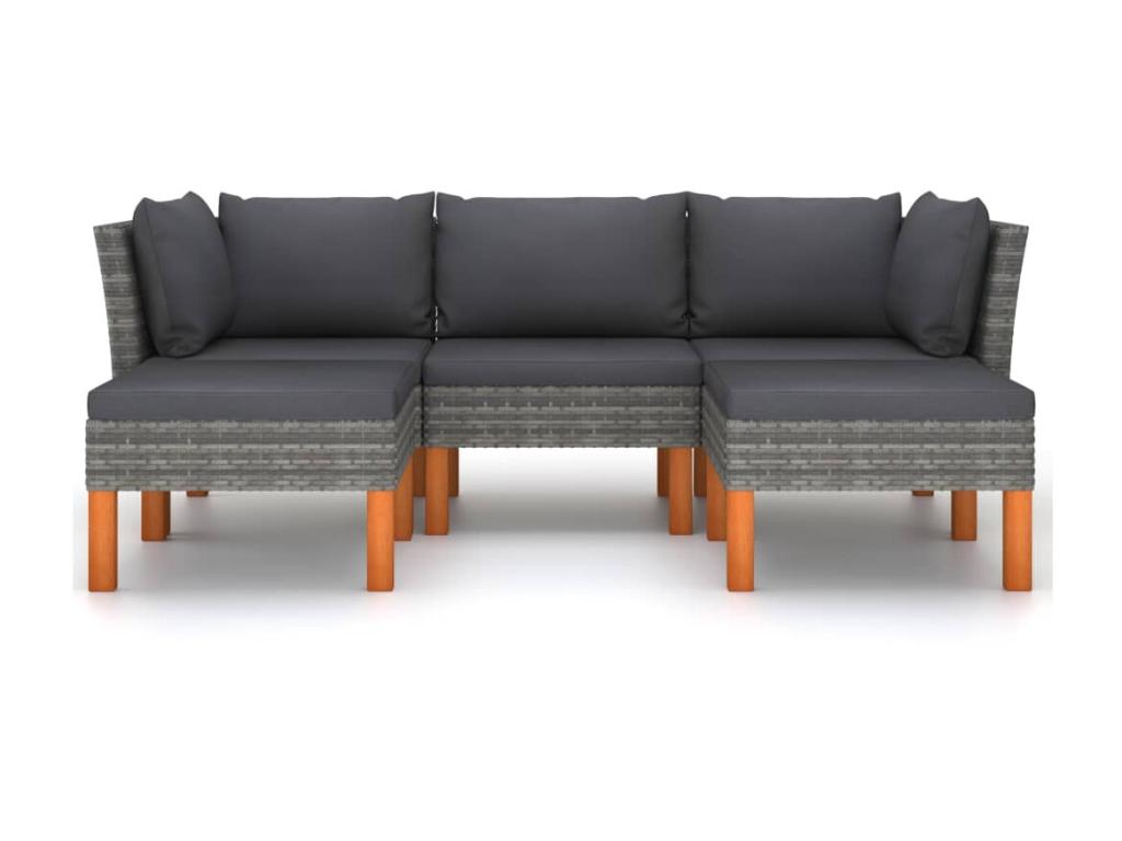 5-piece garden furniture set with cushions, woven resin, grey, 28