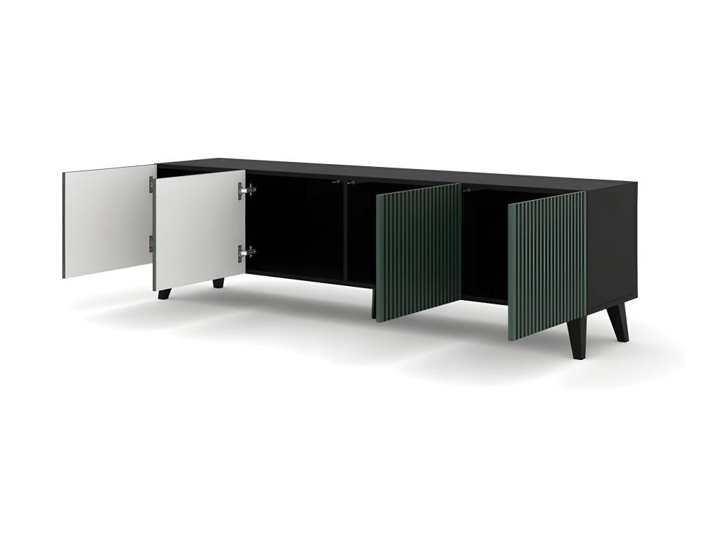 TV stand/Hi-Fi cabinet on legs, Black/Dark Green, 200x42x56cm, RAVI F PEINT, Black legs