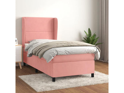 Upholstered bed base with mattress, pink, 100x200 cm, velvet