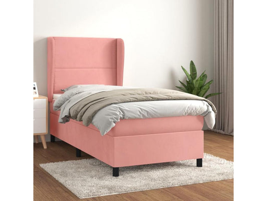 Upholstered bed base with mattress, pink, 100x200 cm, velvet