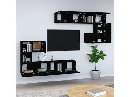 Black Engineered Wood Wall-Mounted TV Unit