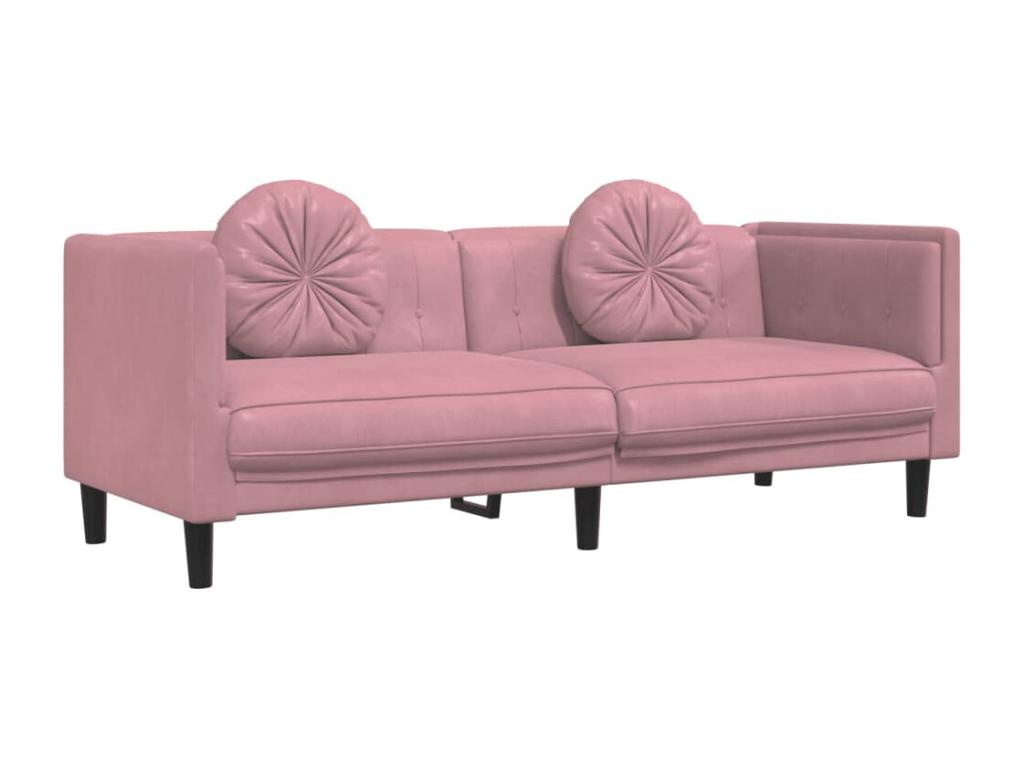 3-seater pink velvet sofa with cushions