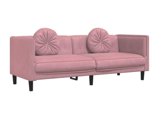 3-seater pink velvet sofa with cushions