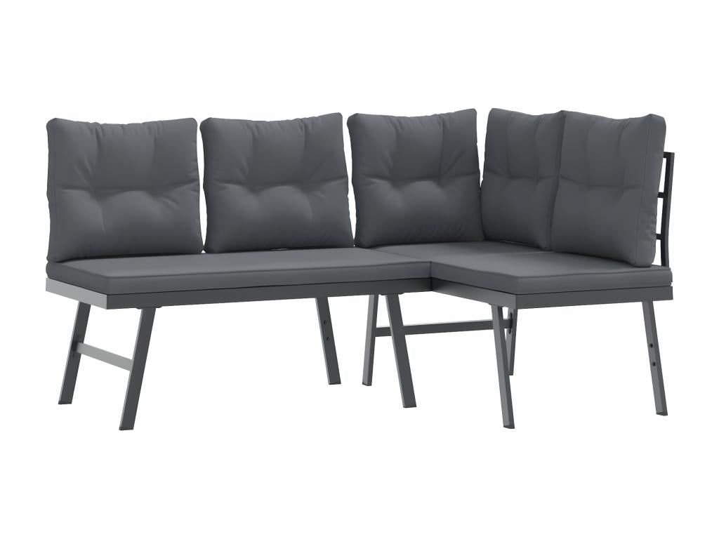 Garden benches with cushions, set of 4, powder-coated steel