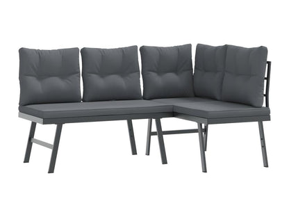 Garden benches with cushions, set of 4, powder-coated steel