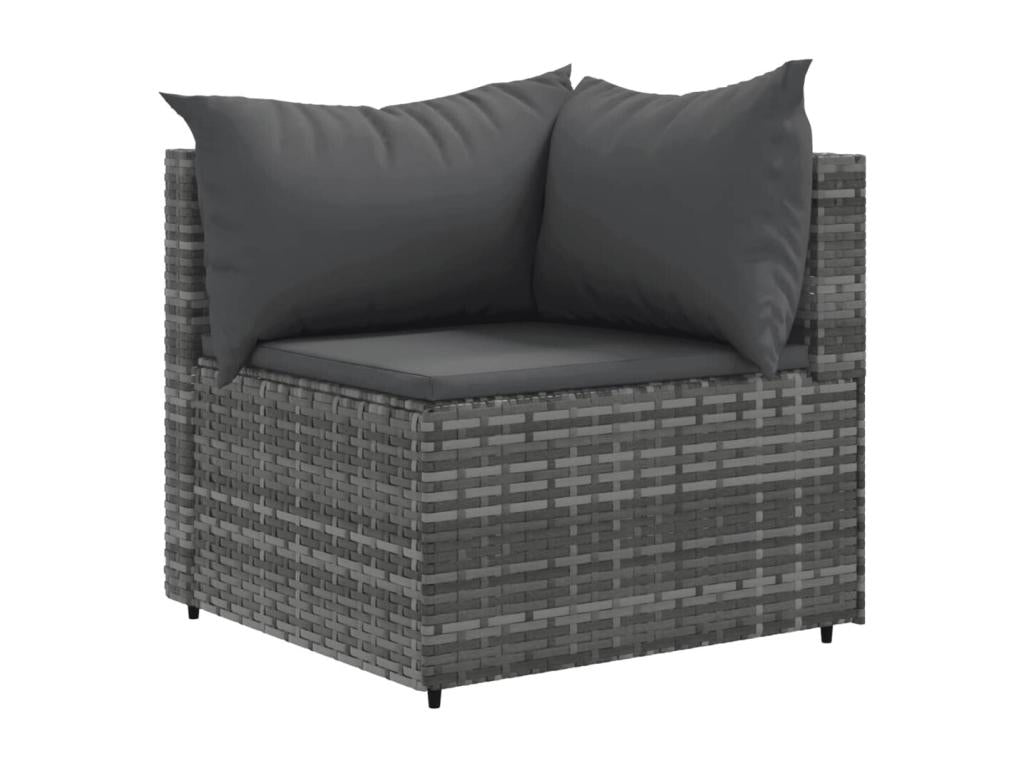 10-piece garden furniture set with cushions, grey woven resin