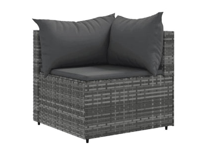 10-piece garden furniture set with cushions, grey woven resin