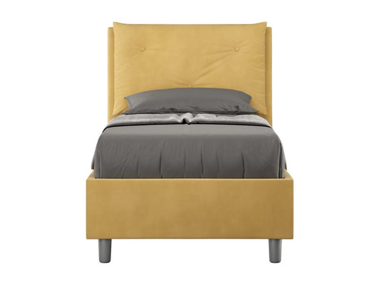Doucezen bed with 80x200cm upholstered slatted base in ochre microfiber