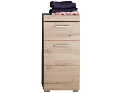 Low bathroom cabinet in knotty oak finish - W- 37 x H- 79 x D- 31 cm