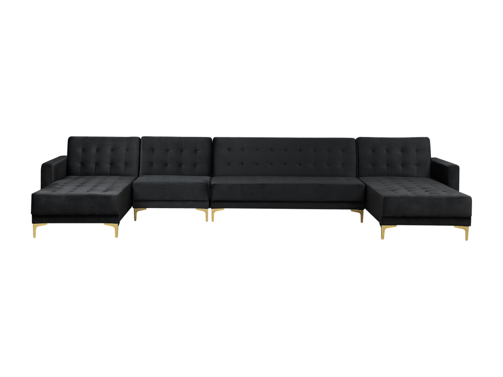 Doucezen U-shaped modular sofa bed in black velvet, 6-seater, reversible