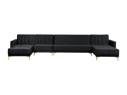 Doucezen U-shaped modular sofa bed in black velvet, 6-seater, reversible