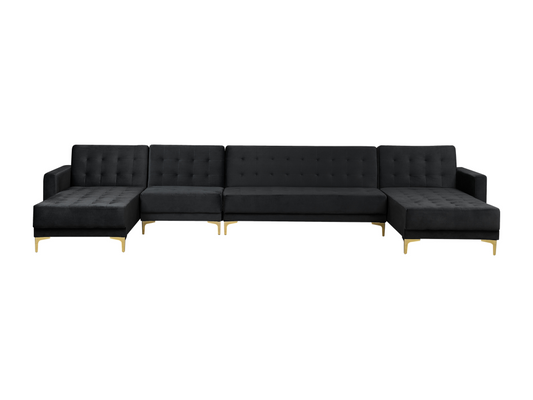 Doucezen U-shaped modular sofa bed in black velvet, 6-seater, reversible