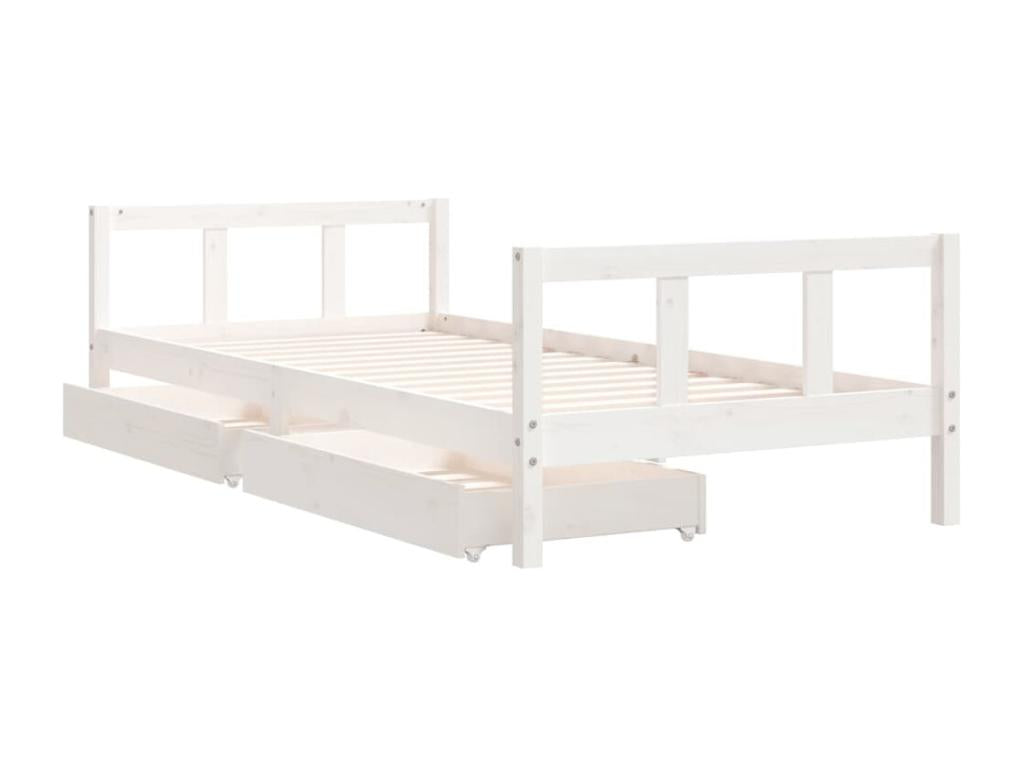 Children's bed frame with drawers, white, 90x200 cm, solid pine wood