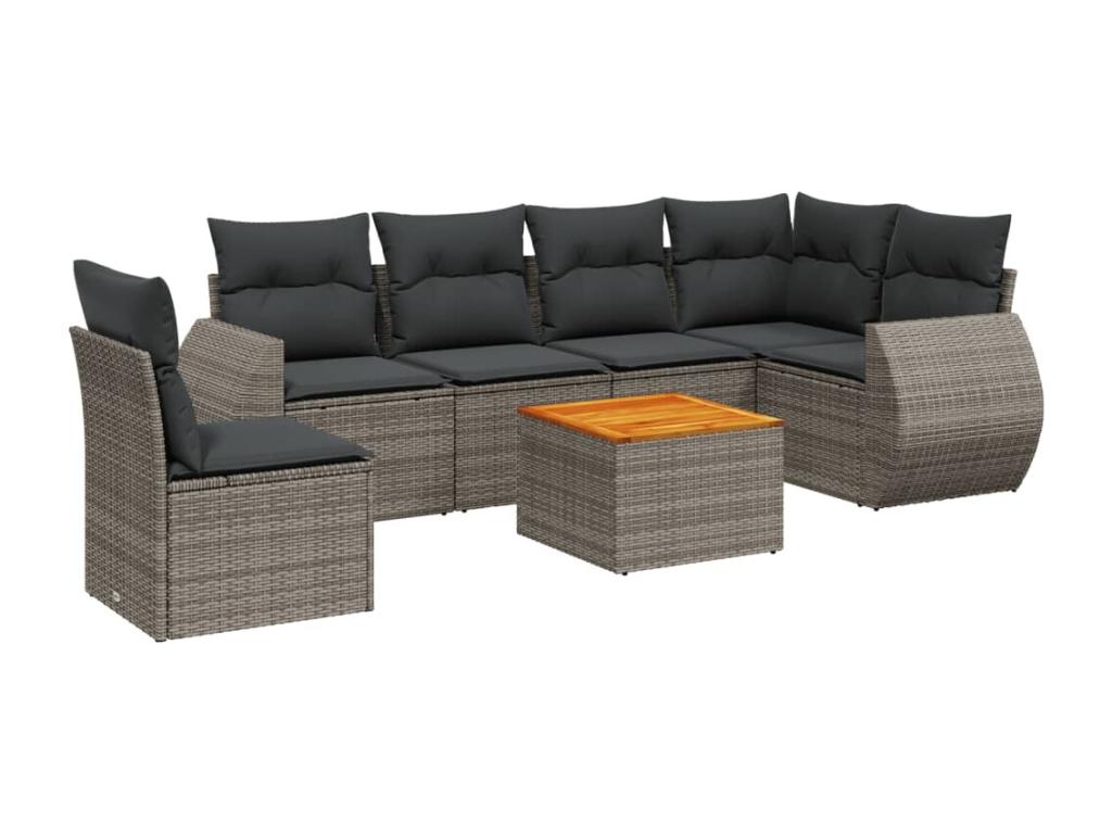 Garden furniture set with cushions, 7 pieces, grey woven resin