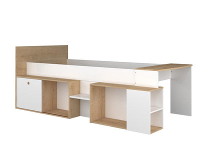 90x200 cm combination bed with desk and storage - White and natural - Homzora