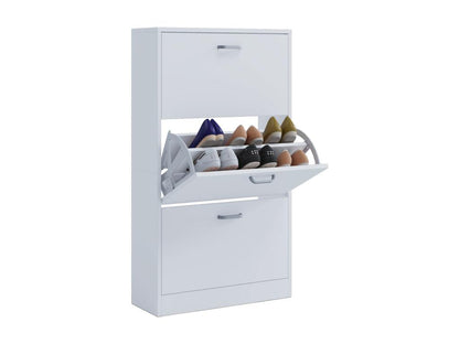 Homzora Wooden Tilting Shoe Rack, Tilting Shoe Cabinet with 3 Drop-Down Doors, Homzora L White