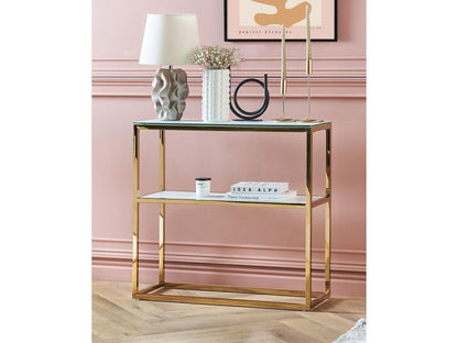 Homzora Console Table, Safety Glass, White Marble