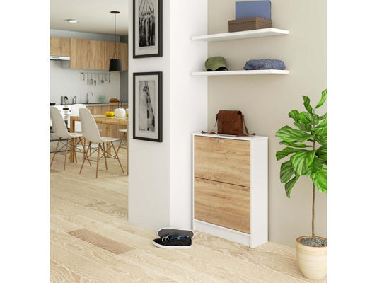 Doucezen White Shoe Cabinet 60 cm 2 Doors with Oak Front Doucezen 2 Shelves 60x20x80 cm